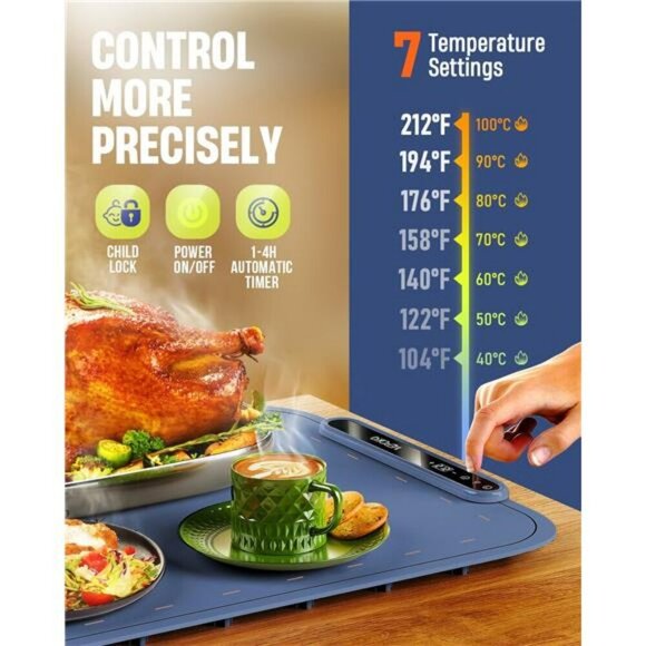 Silicone Food Warming Mat Buffet Heating Tray Adjustable Temp for Parties Home - Picture 2 of 8